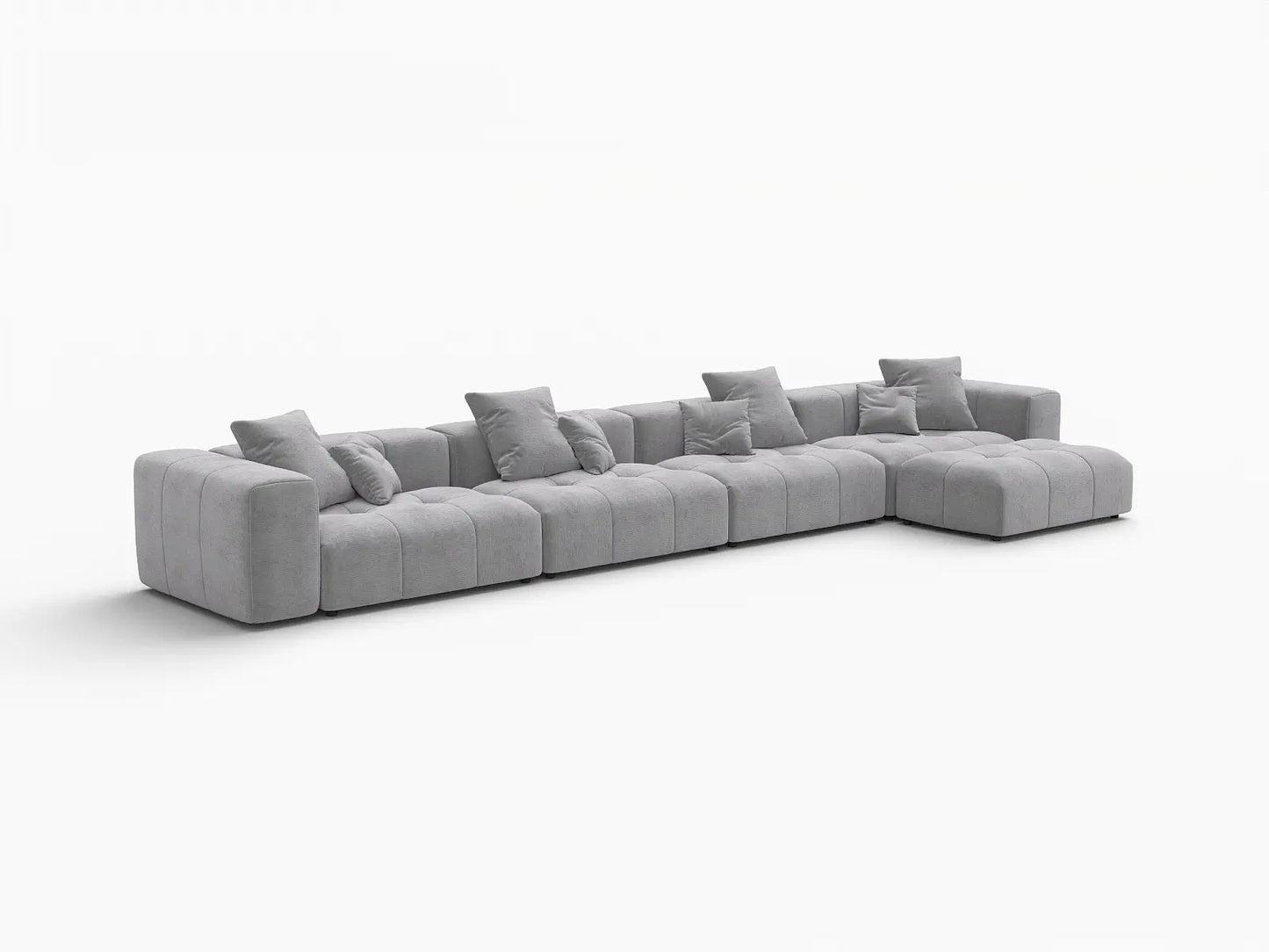 Matrix 4-Seater Light Grey Large Space L-Shaped Sectional | 5-Piece (Includes 1 Ottoman), Linen Fabric