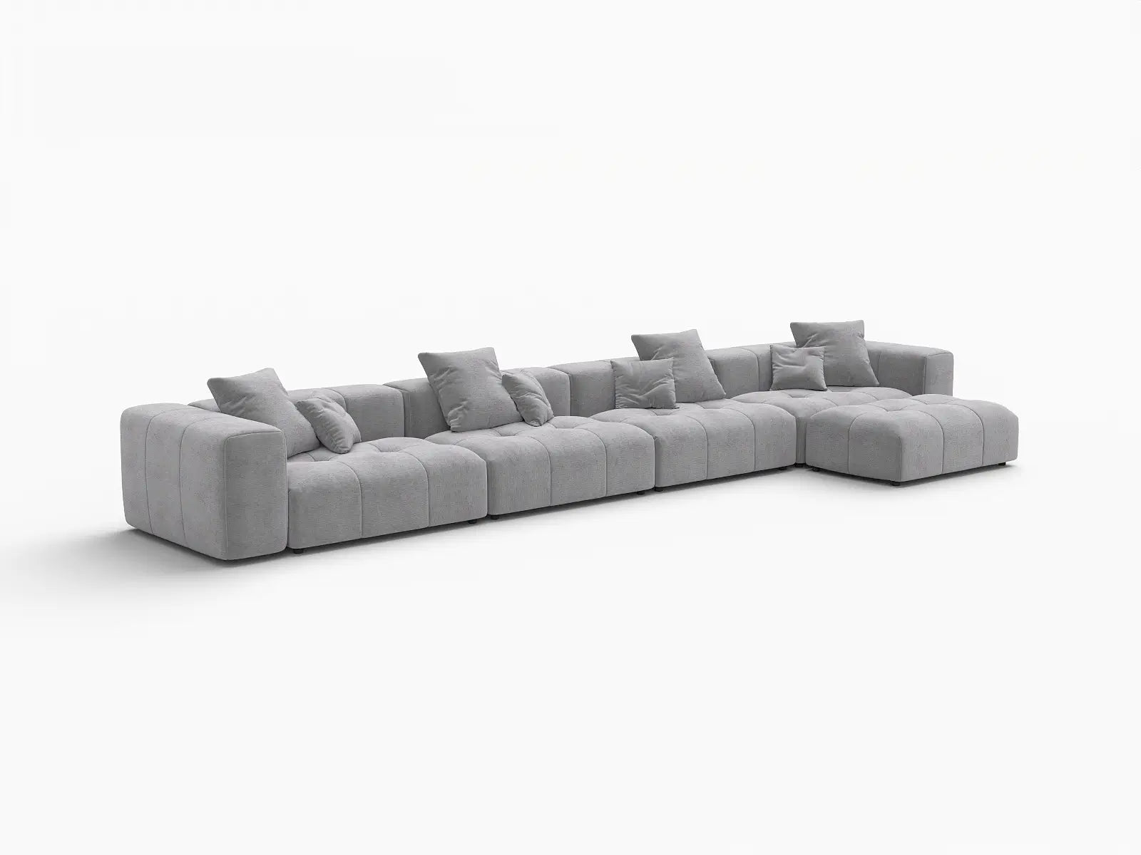 Matrix 4-Seater Light Grey Large Space L-Shaped Sectional | 5-Piece (Includes 1 Ottoman), Linen Fabric