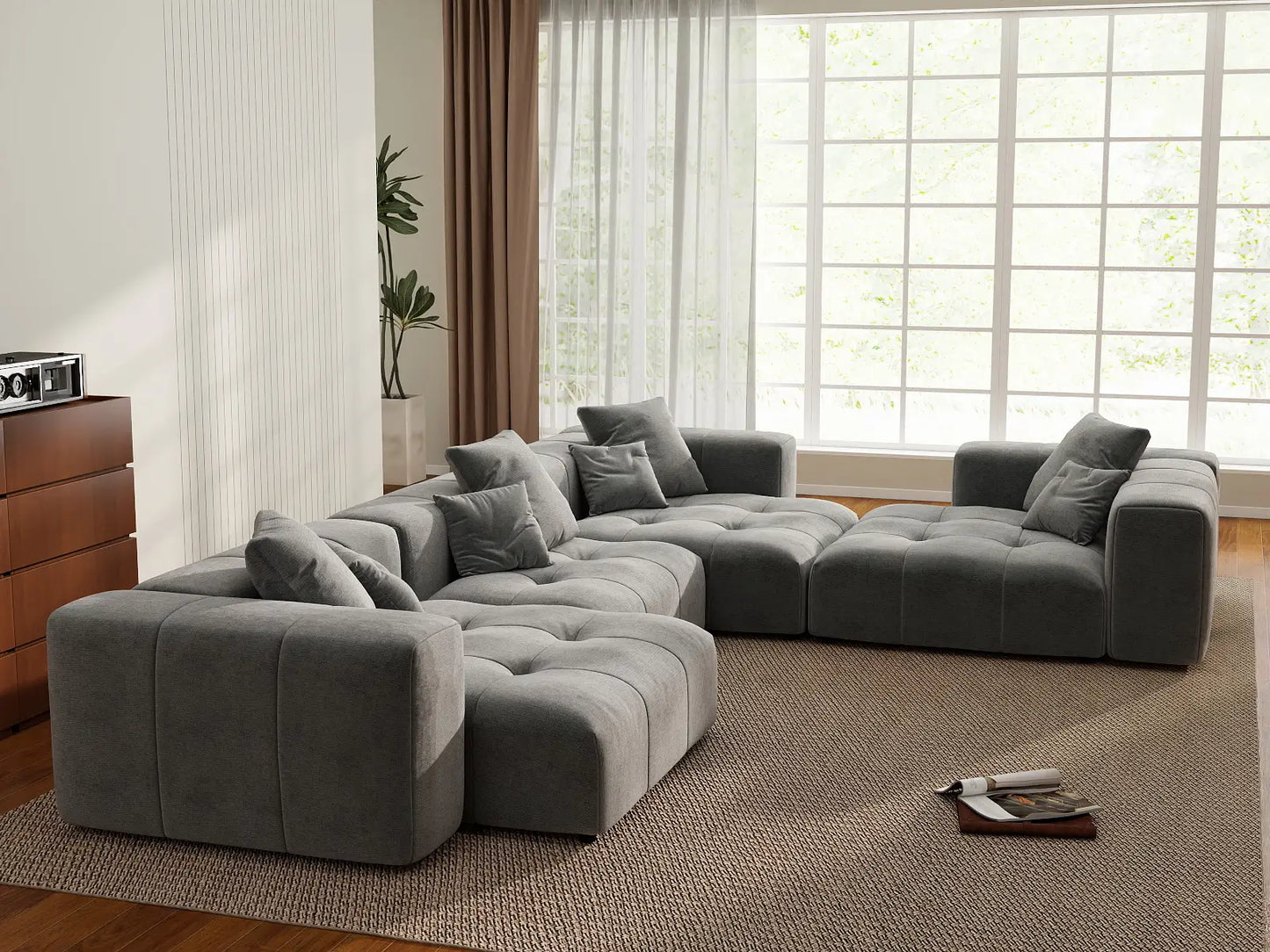 Matrix 4-Seater Light Grey Large Space L-Shaped Sectional | 4-Piece, Linen Fabric