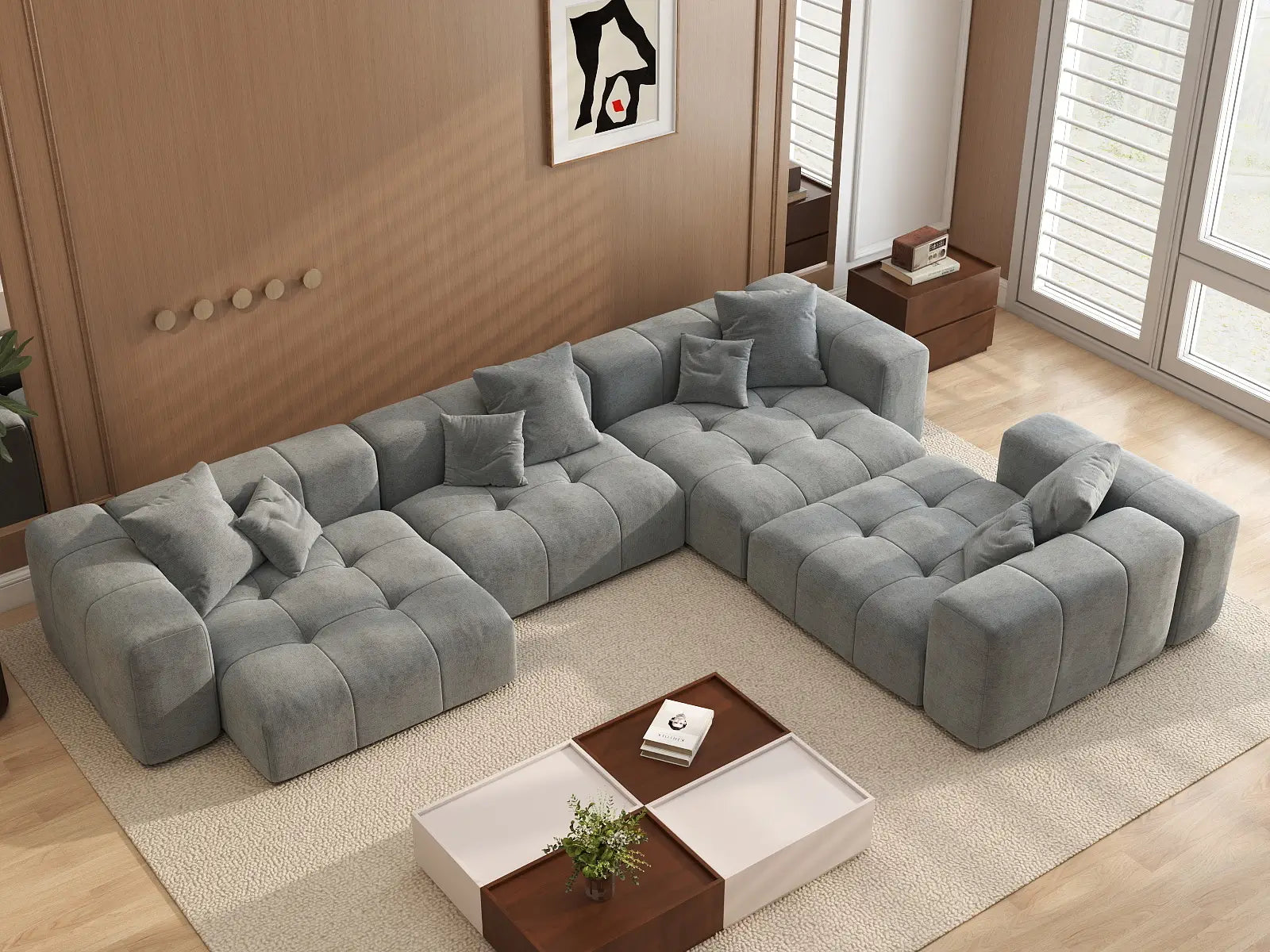 Matrix 4-Seater Light Grey Large Space L-Shaped Sectional | 4-Piece, Linen Fabric