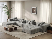 Matrix 4-Seater Light Grey Large Space U-Shaped Sectional | 6-Piece (Includes 2 Ottomans), Linen Fabric