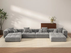 Matrix 4-Seater Light Grey Large Space U-Shaped Sectional | 6-Piece (Includes 2 Ottomans), Linen Fabric