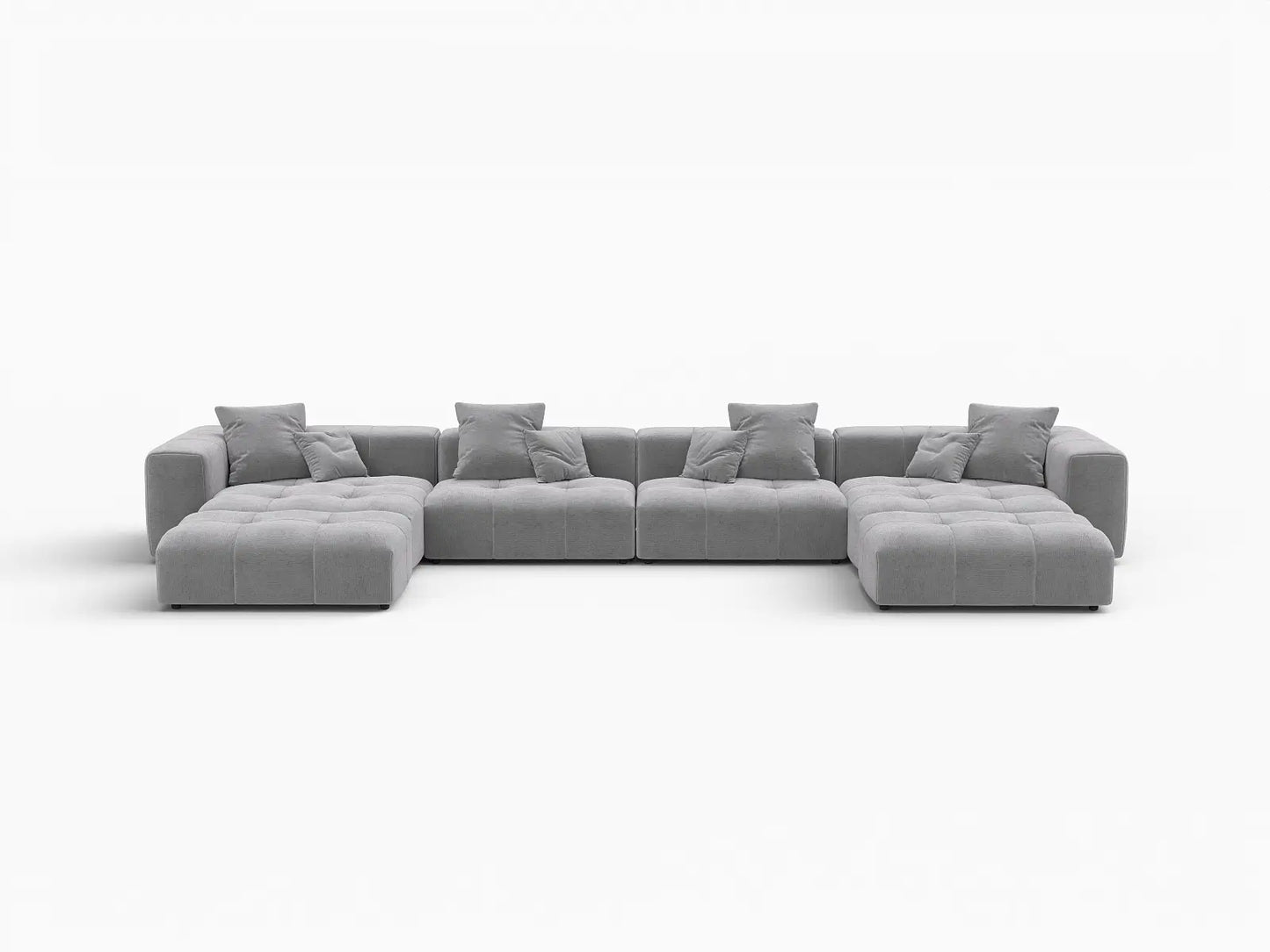 Matrix 4-Seater Light Grey Large Space U-Shaped Sectional | 6-Piece (Includes 2 Ottomans), Linen Fabric