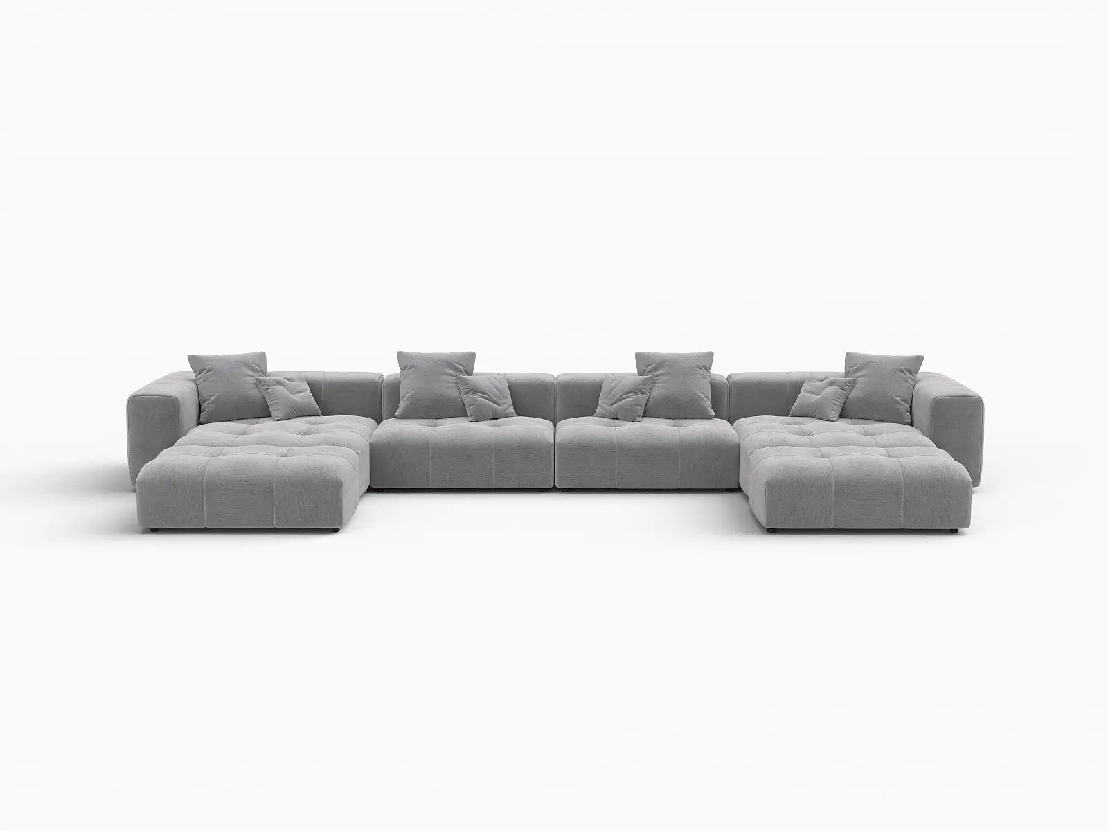 Matrix 4-Seater Light Grey Large Space U-Shaped Sectional | 6-Piece (Includes 2 Ottomans), Linen Fabric
