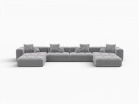 Matrix 4-Seater Light Grey Large Space U-Shaped Sectional | 6-Piece (Includes 2 Ottomans), Linen Fabric