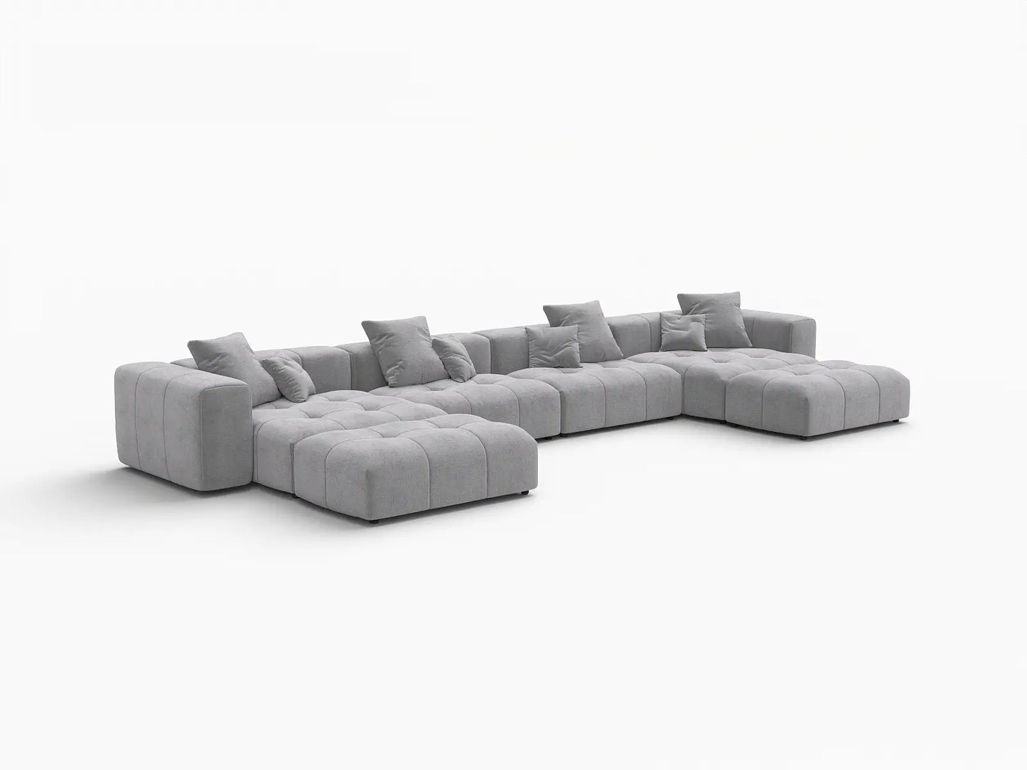 Matrix 4-Seater Light Grey Large Space U-Shaped Sectional | 6-Piece (Includes 2 Ottomans), Linen Fabric