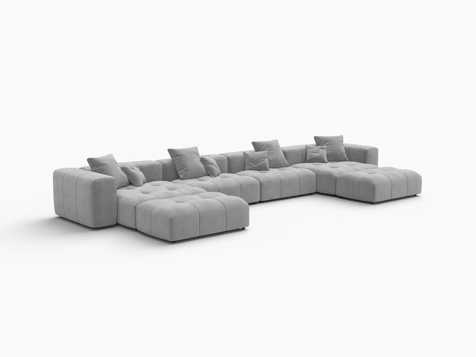 Matrix 4-Seater Light Grey Large Space U-Shaped Sectional | 6-Piece (Includes 2 Ottomans), Linen Fabric