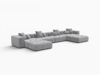 Matrix 4-Seater Light Grey Large Space U-Shaped Sectional | 6-Piece (Includes 2 Ottomans), Linen Fabric
