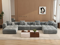 Matrix 4-Seater Light Grey Large Space U-Shaped Sectional | 6-Piece (Includes 2 Ottomans), Linen Fabric