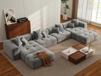 Matrix 4-Seater Light Grey Large Space U-Shaped Sectional | 6-Piece (Includes 2 Ottomans), Linen Fabric