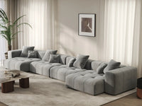 Sofá seccional Matrix de lino gris claro de 4 plazas | 4 piezas, estilo contemporáneo