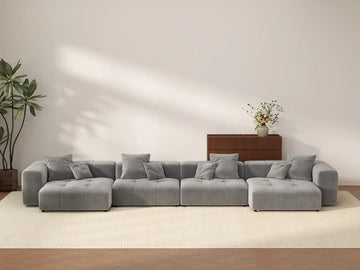 Matrix 4-Seater Light Grey Linen Couch Sectional | 4-Piece, Contemporary Style