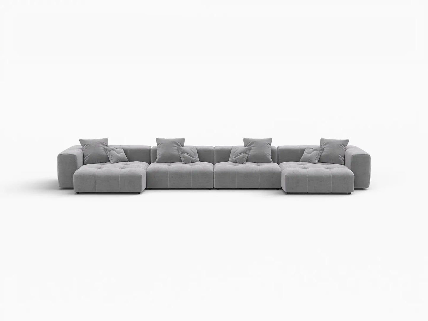 Sofá seccional Matrix de lino gris claro de 4 plazas | 4 piezas, estilo contemporáneo