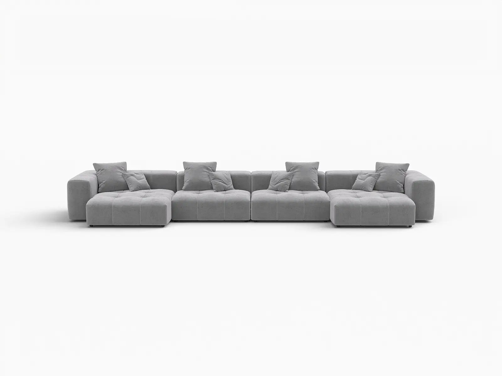 Sofá seccional Matrix de lino gris claro de 4 plazas | 4 piezas, estilo contemporáneo