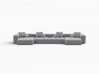 Sofá seccional Matrix de lino gris claro de 4 plazas | 4 piezas, estilo contemporáneo