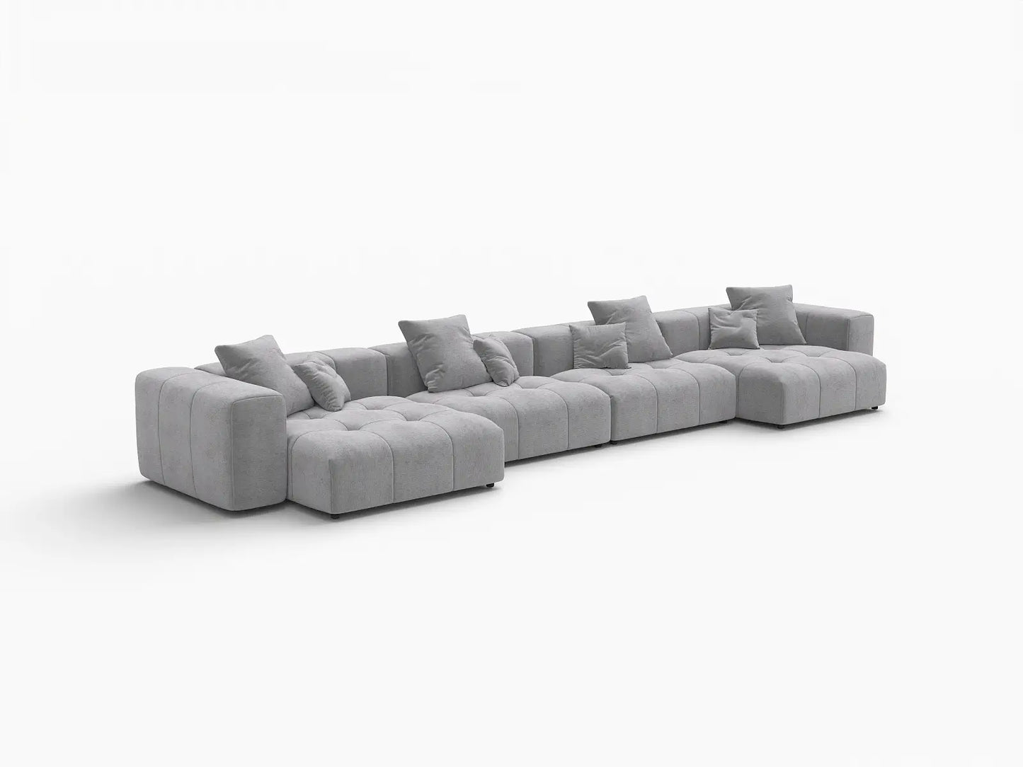 Sofá seccional Matrix de lino gris claro de 4 plazas | 4 piezas, estilo contemporáneo