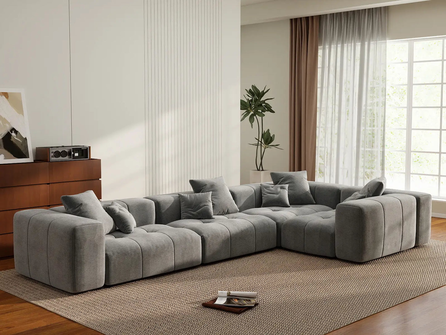 Matrix 4-Seater Light Grey Linen L-Shaped Sectional | 4-Piece, Stylish Design