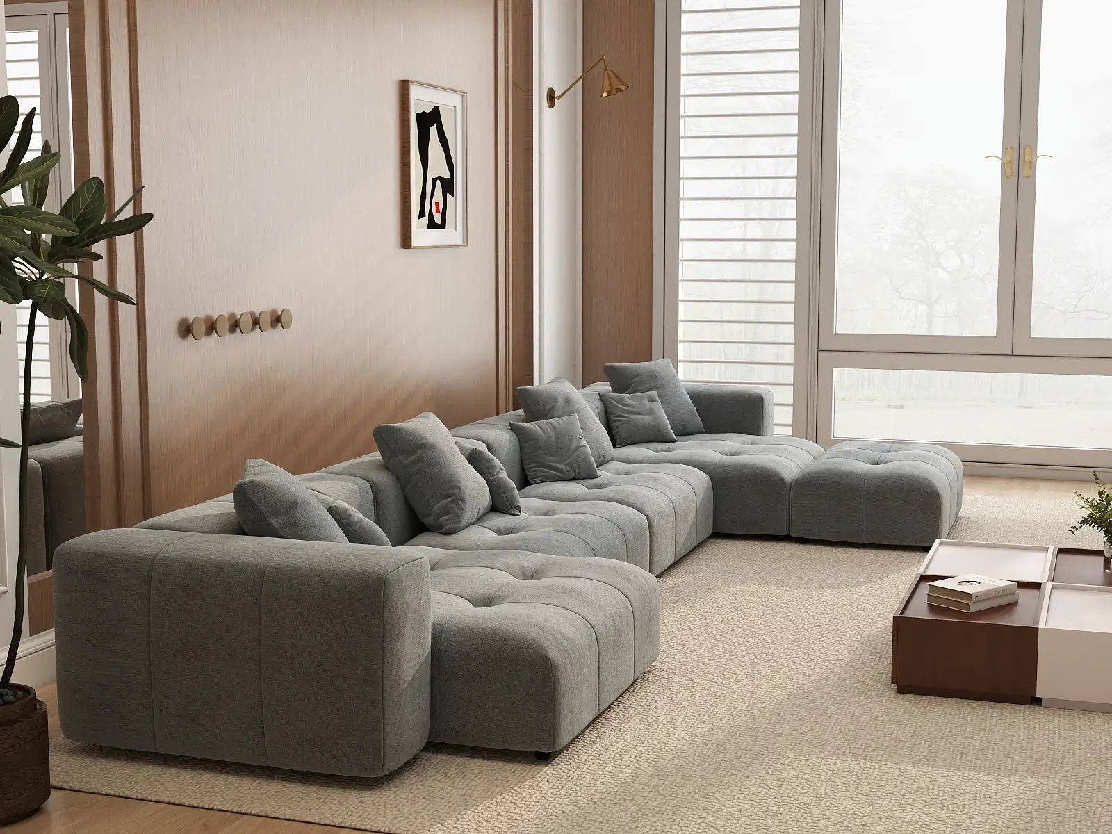 Matrix 4-Seater Light Grey Linen L-Shaped Sectional | 5-Piece (Includes 1 Ottoman), Stylish Design