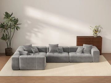 Matrix 4-Seater Light Grey Linen L-Shaped Sectional | 4-Piece, Stylish Design