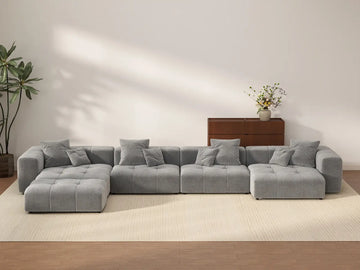 Matrix 4-Seater Light Grey Linen L-Shaped Sectional | 5-Piece (Includes 1 Ottoman), Stylish Design