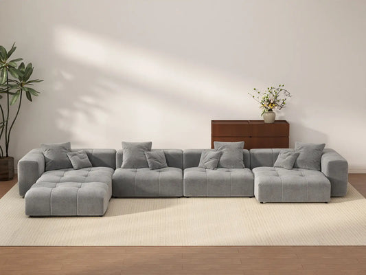 Matrix 4-Seater Light Grey Linen L-Shaped Sectional | 5-Piece (Includes 1 Ottoman), Stylish Design