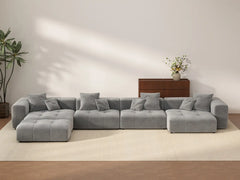Matrix 4-Seater Light Grey Linen L-Shaped Sectional | 5-Piece (Includes 1 Ottoman), Stylish Design