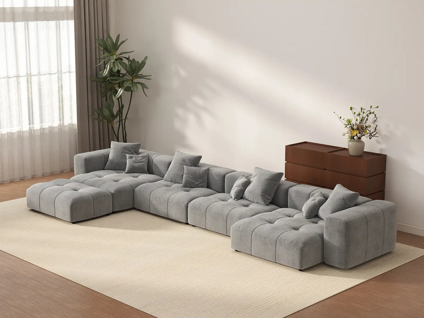 Matrix 4-Seater Light Grey Linen L-Shaped Sectional | 5-Piece (Includes 1 Ottoman), Stylish Design