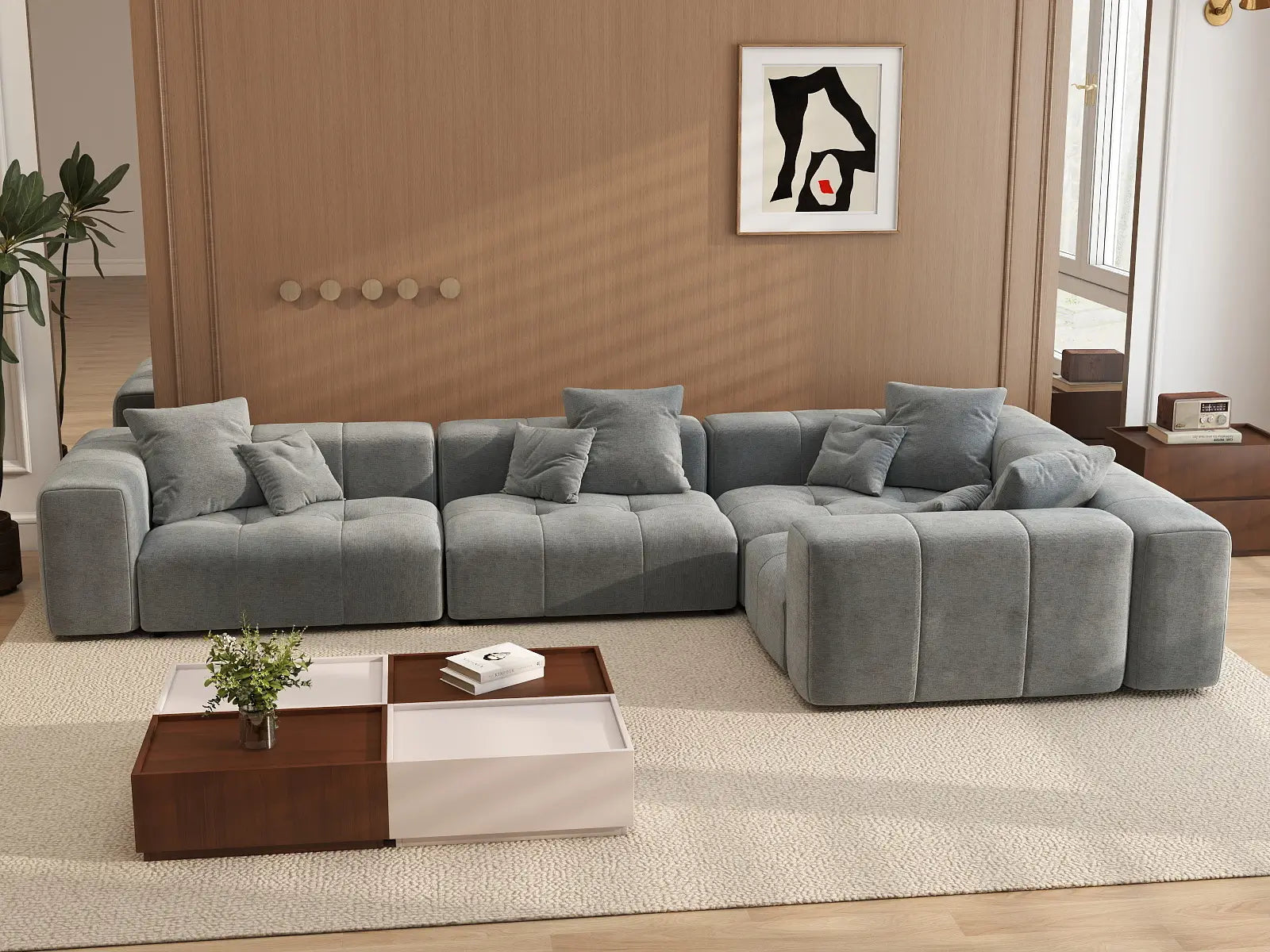 Matrix 4-Seater Light Grey Linen L-Shaped Sectional | 4-Piece, Stylish Design