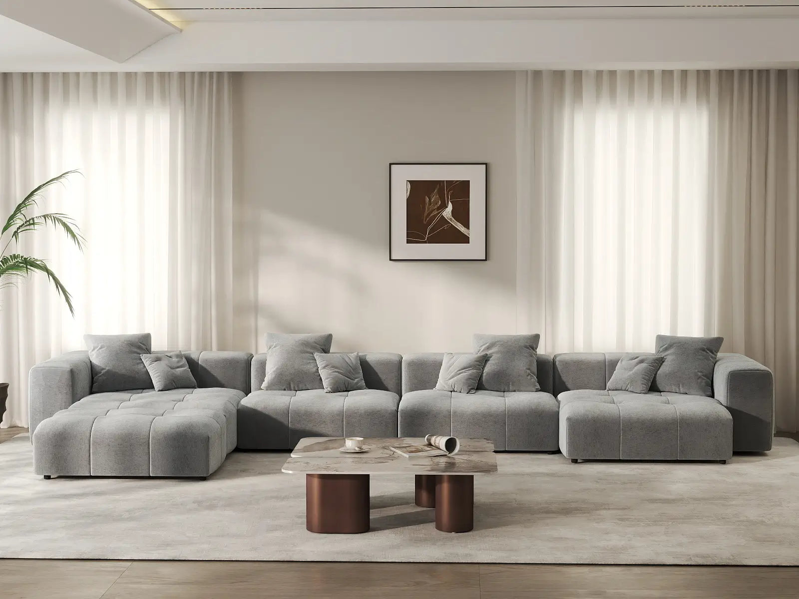 Matrix 4-Seater Light Grey Linen L-Shaped Sectional | 5-Piece (Includes 1 Ottoman), Stylish Design