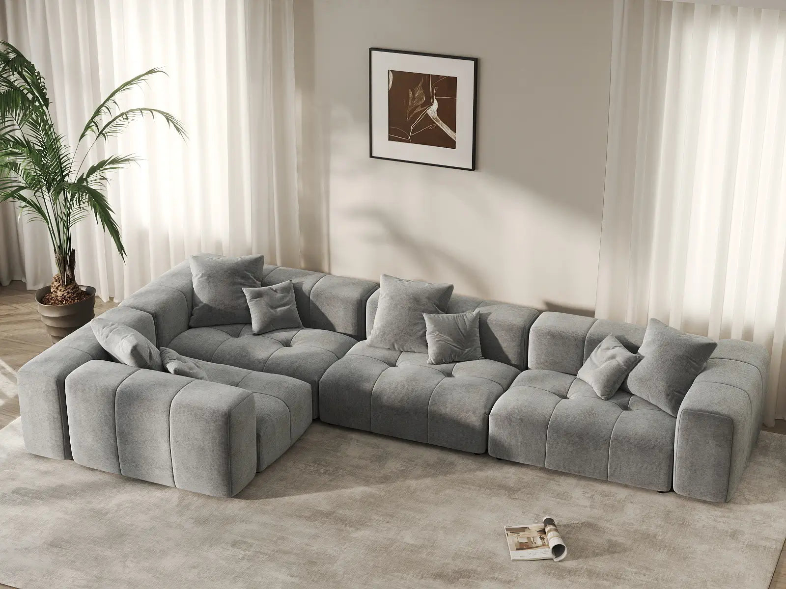 Matrix 4-Seater Light Grey Linen L-Shaped Sectional | 4-Piece, Stylish Design