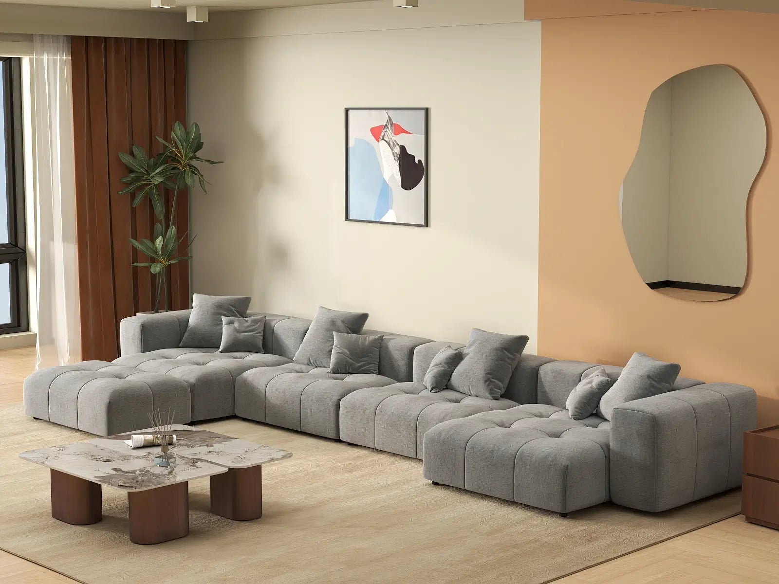 Matrix 4-Seater Light Grey Linen L-Shaped Sectional | 5-Piece (Includes 1 Ottoman), Stylish Design