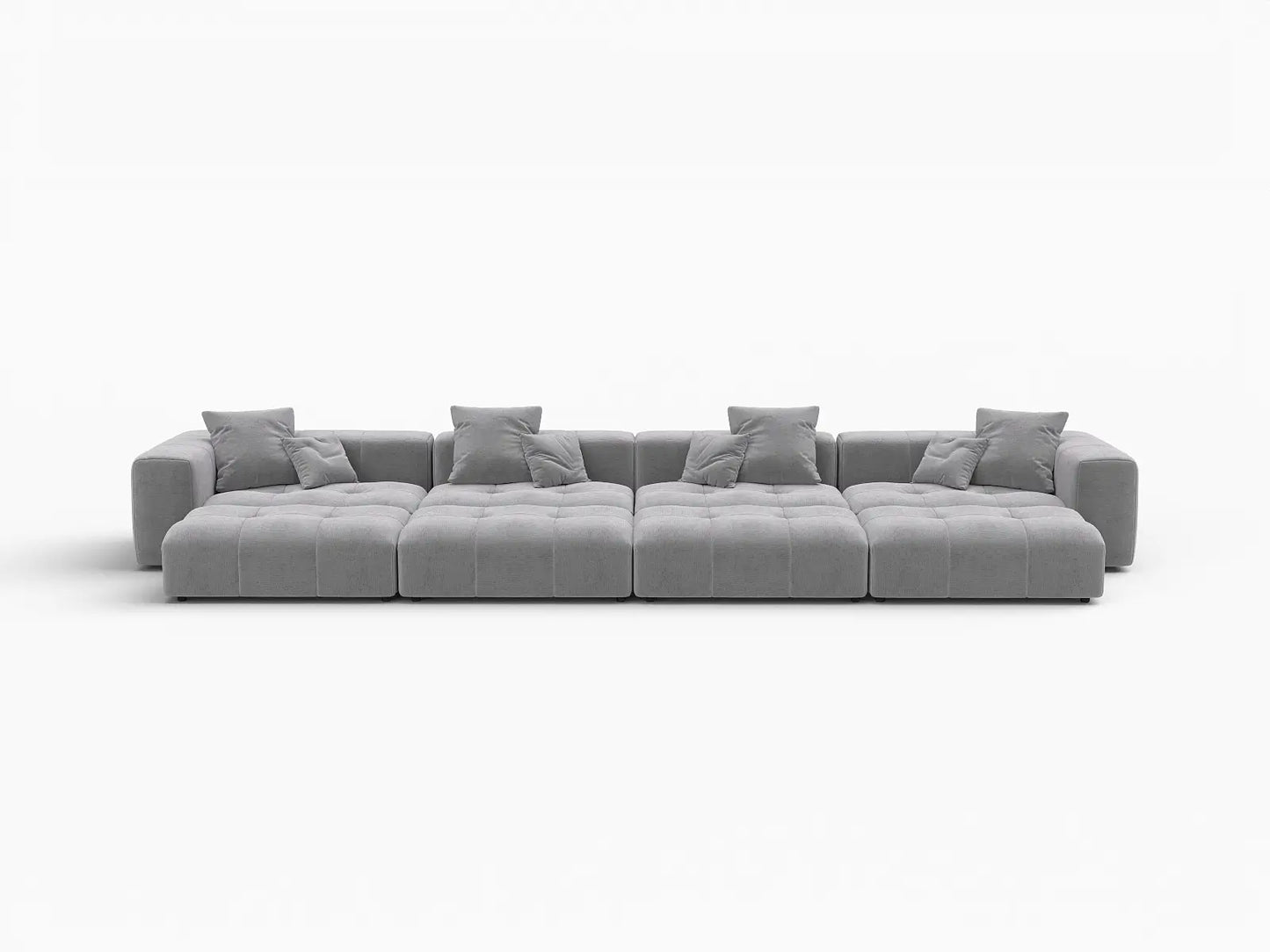Seccional Matrix de 4 plazas en lino gris claro | 8 piezas (incluye 4 otomanas), estilo contemporáneo