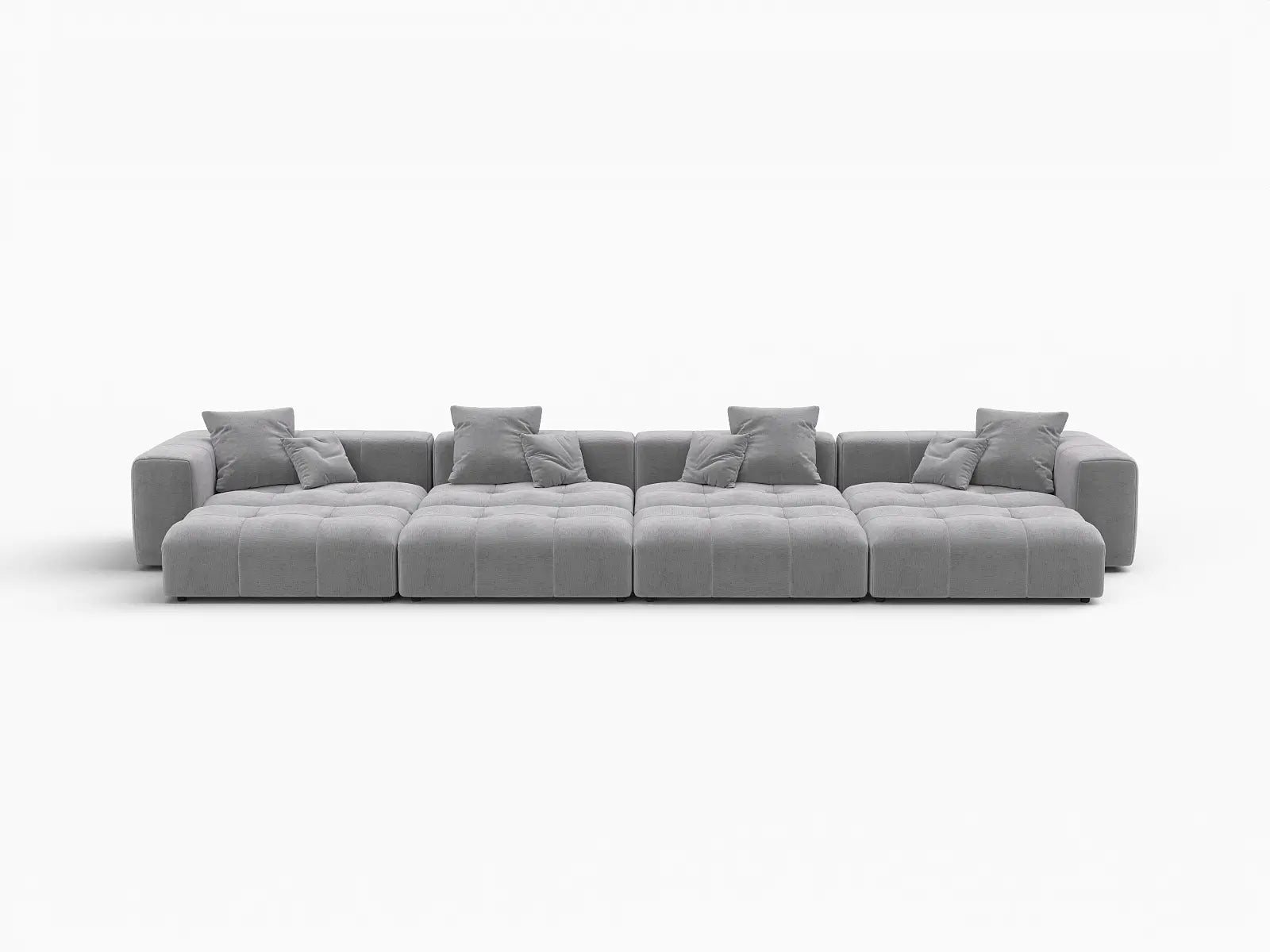 Seccional Matrix de 4 plazas en lino gris claro | 8 piezas (incluye 4 otomanas), estilo contemporáneo