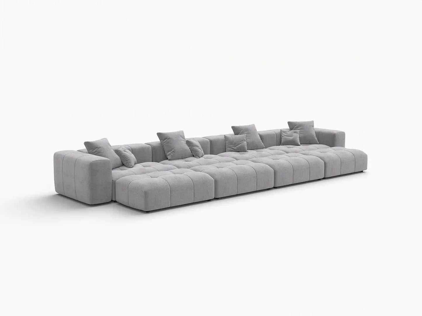 Seccional Matrix de 4 plazas en lino gris claro | 8 piezas (incluye 4 otomanas), estilo contemporáneo