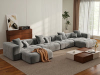 Matrix 4-Seater Light-Grey U-Shaped Sectional | 6-Piece (Includes 2 Ottomans), Linen Fabric, Family Room Seating