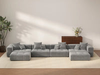 Matrix 4-Seater Light-Grey U-Shaped Sectional | 6-Piece (Includes 2 Ottomans), Linen Fabric, Family Room Seating