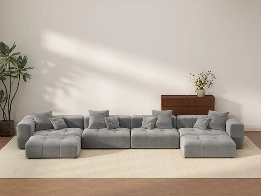 Matrix 4-Seater Light-Grey U-Shaped Sectional | 6-Piece (Includes 2 Ottomans), Linen Fabric, Family Room Seating