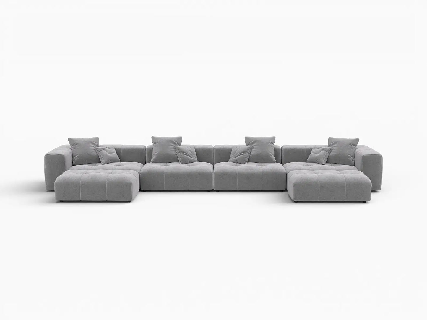 Matrix 4-Seater Light-Grey U-Shaped Sectional | 6-Piece (Includes 2 Ottomans), Linen Fabric, Family Room Seating
