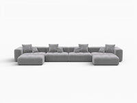 Matrix 4-Seater Light-Grey U-Shaped Sectional | 6-Piece (Includes 2 Ottomans), Linen Fabric, Family Room Seating