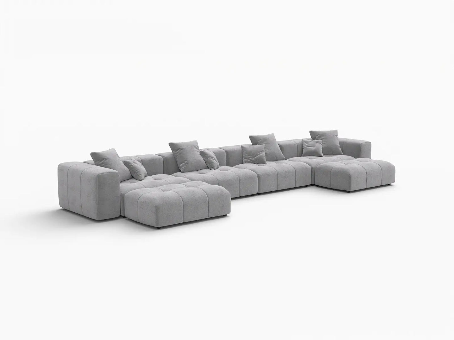 Matrix 4-Seater Light-Grey U-Shaped Sectional | 6-Piece (Includes 2 Ottomans), Linen Fabric, Family Room Seating