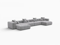 Matrix 4-Seater Light-Grey U-Shaped Sectional | 6-Piece (Includes 2 Ottomans), Linen Fabric, Family Room Seating