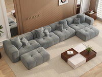 Matrix 4-Seater Light-Grey U-Shaped Sectional | 6-Piece (Includes 2 Ottomans), Linen Fabric, Family Room Seating