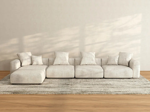 Matrix 4-Seater Sofa Set in Beige Corduroy | 5-Piece (Includes 1 Ottoman), Easy To Clean, Stylish Design