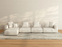Matrix 4-Seater Sofa Set in Beige Corduroy | 5-Piece (Includes 1 Ottoman), Easy To Clean, Stylish Design