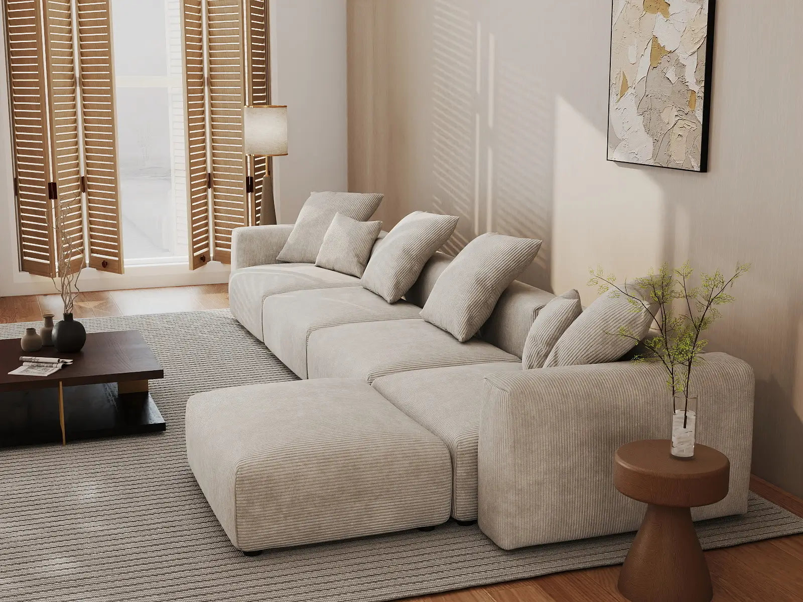 Fundas de sofá modulares Matrix Modern | Fundas de sofá de pana beige para 4 plazas con 1 otomana