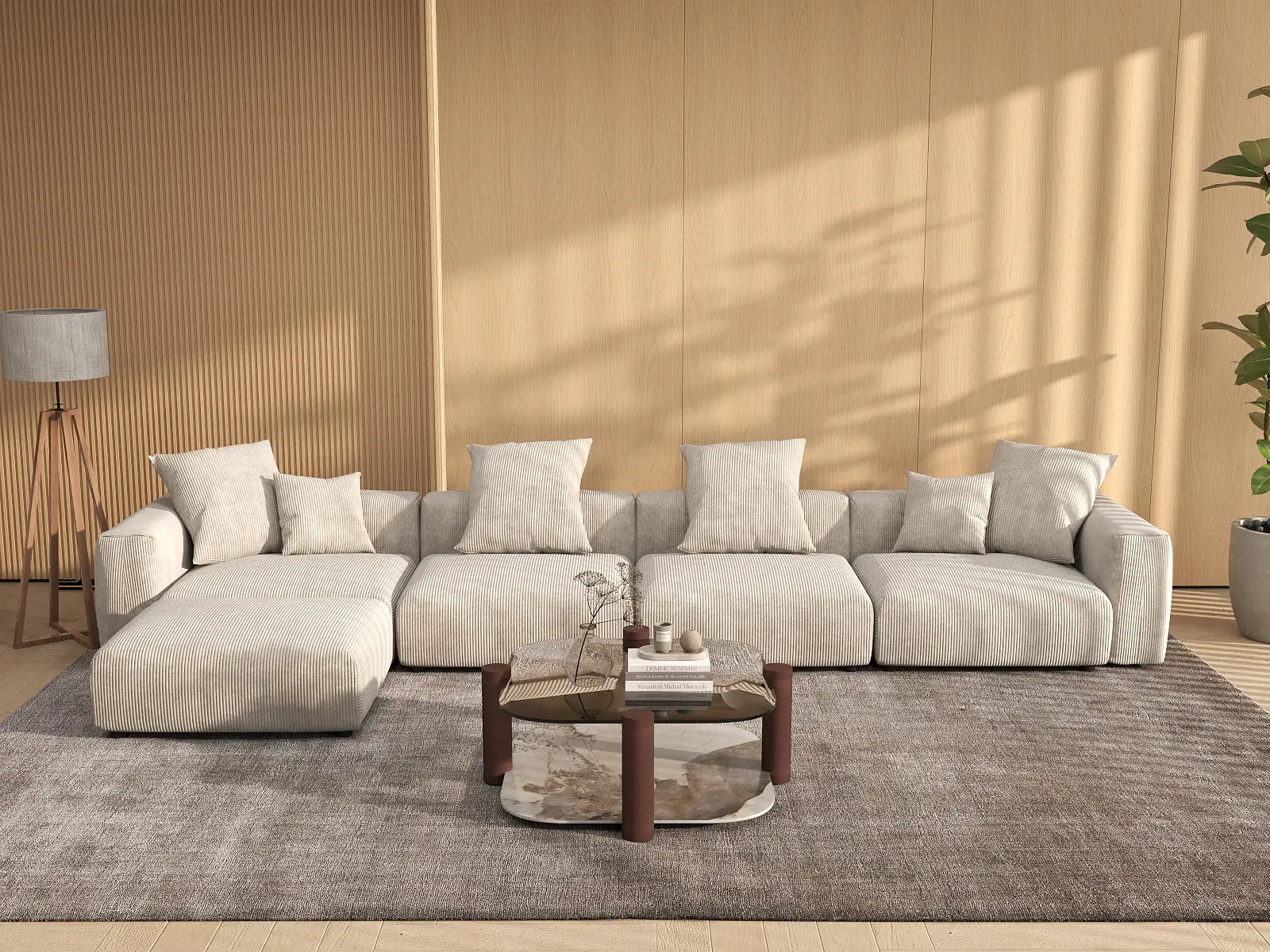 Fundas de sofá modulares Matrix Modern | Fundas de sofá de pana beige para 4 plazas con 1 otomana
