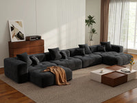 Matrix 4-Seater U-Shaped Sectional in Black Linen | 6-Piece (Includes 2 Ottomans), Family Room Seating, Contemporary Style