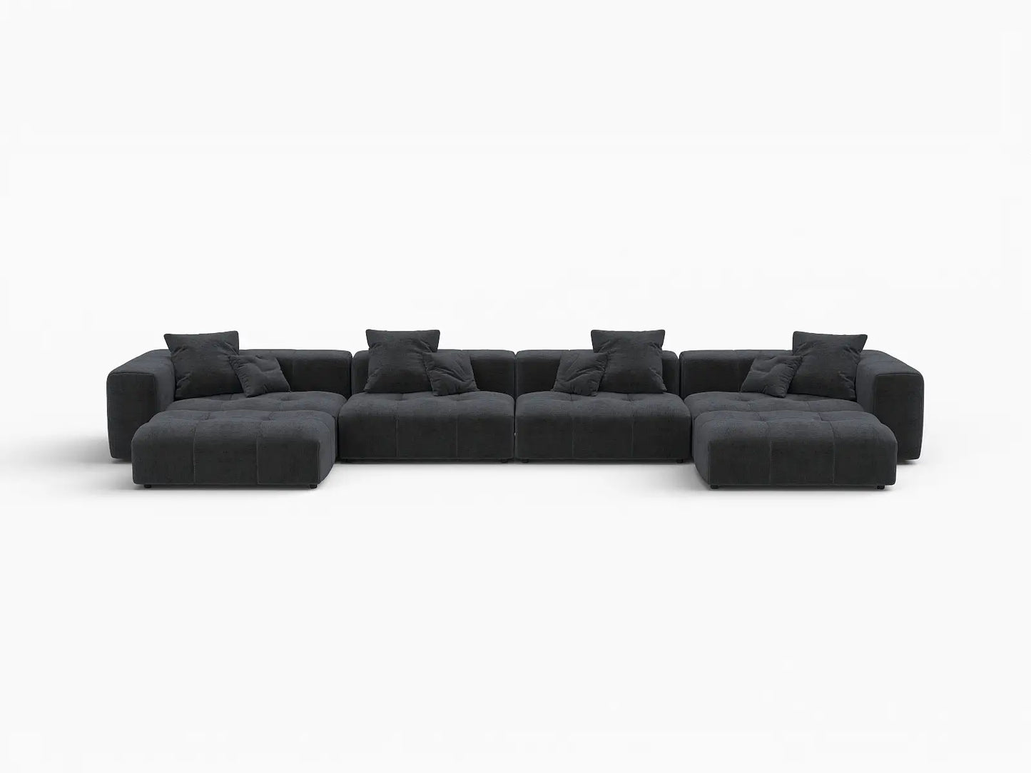 Matrix 4-Seater U-Shaped Sectional in Black Linen | 6-Piece (Includes 2 Ottomans), Family Room Seating, Contemporary Style