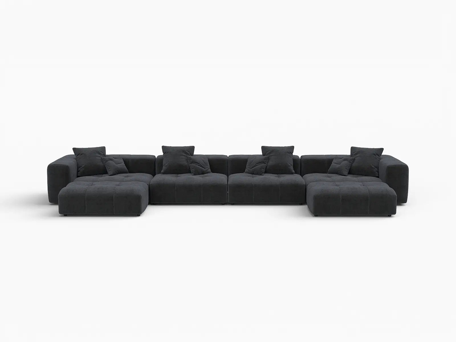 Matrix 4-Seater U-Shaped Sectional in Black Linen | 6-Piece (Includes 2 Ottomans), Family Room Seating, Contemporary Style