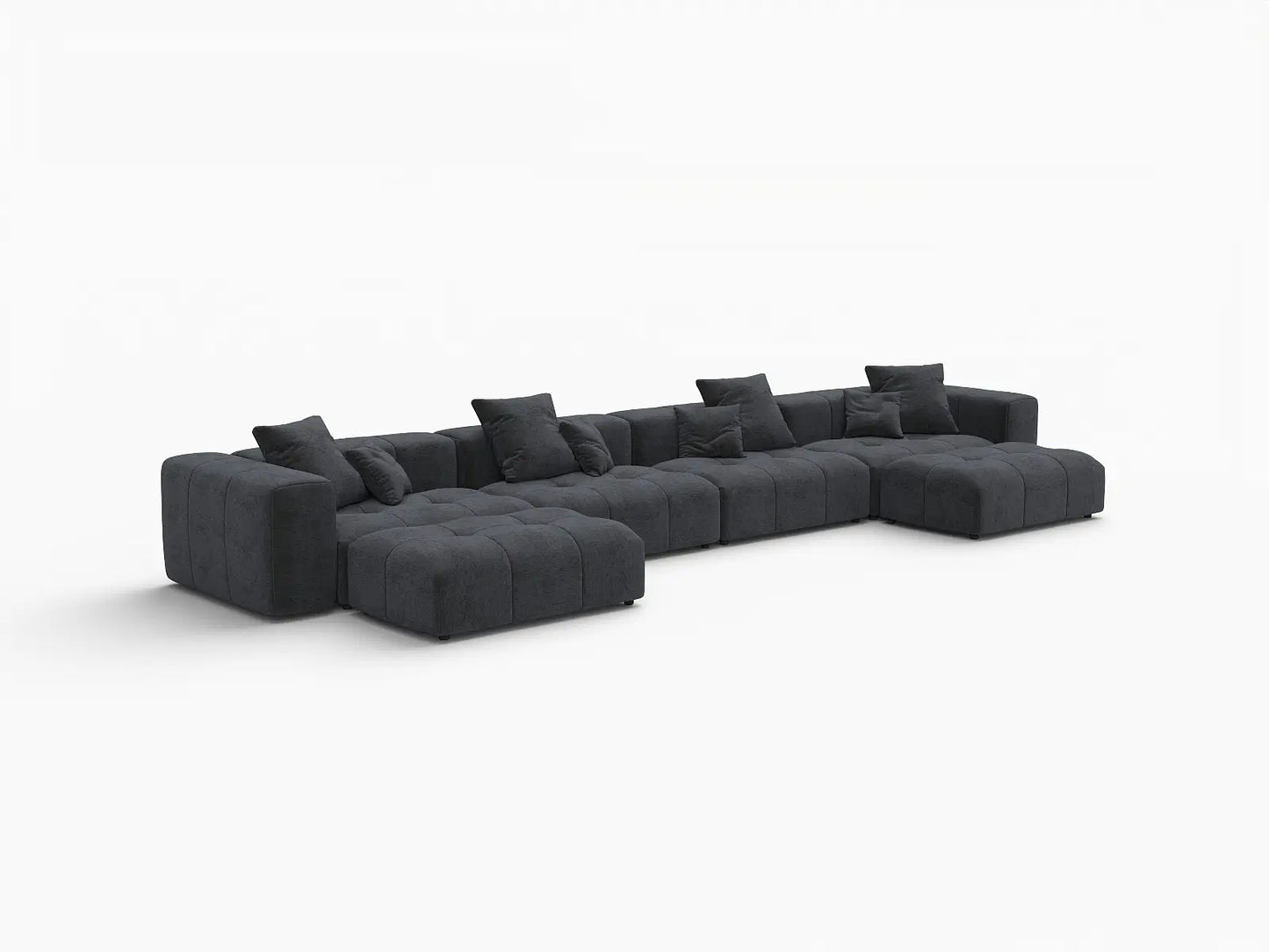 Matrix 4-Seater U-Shaped Sectional in Black Linen | 6-Piece (Includes 2 Ottomans), Family Room Seating, Contemporary Style